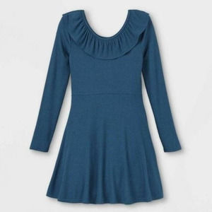Art Class Ribbed Knit Long Sleeve Midi Dress L (10/12) Blue New